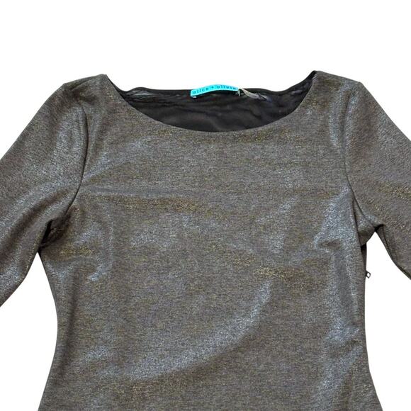 Alice & Olivia Cocktail Dress - Gray/Silver Shimmer with Sheer Back - Size 8 - Picture 15 of 16